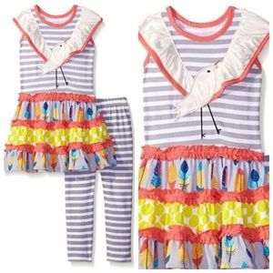 Jelly The Pug Girls Birds Knit Boutique Dress Legging Set Outfit Size 5 NWT